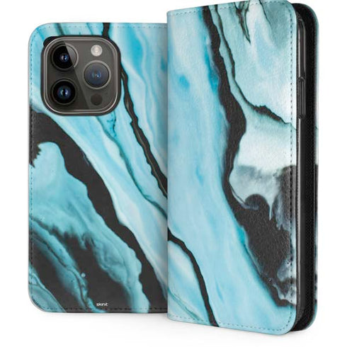 Aqua Blue Marble Ink iPhone 15 Pro Folio Case